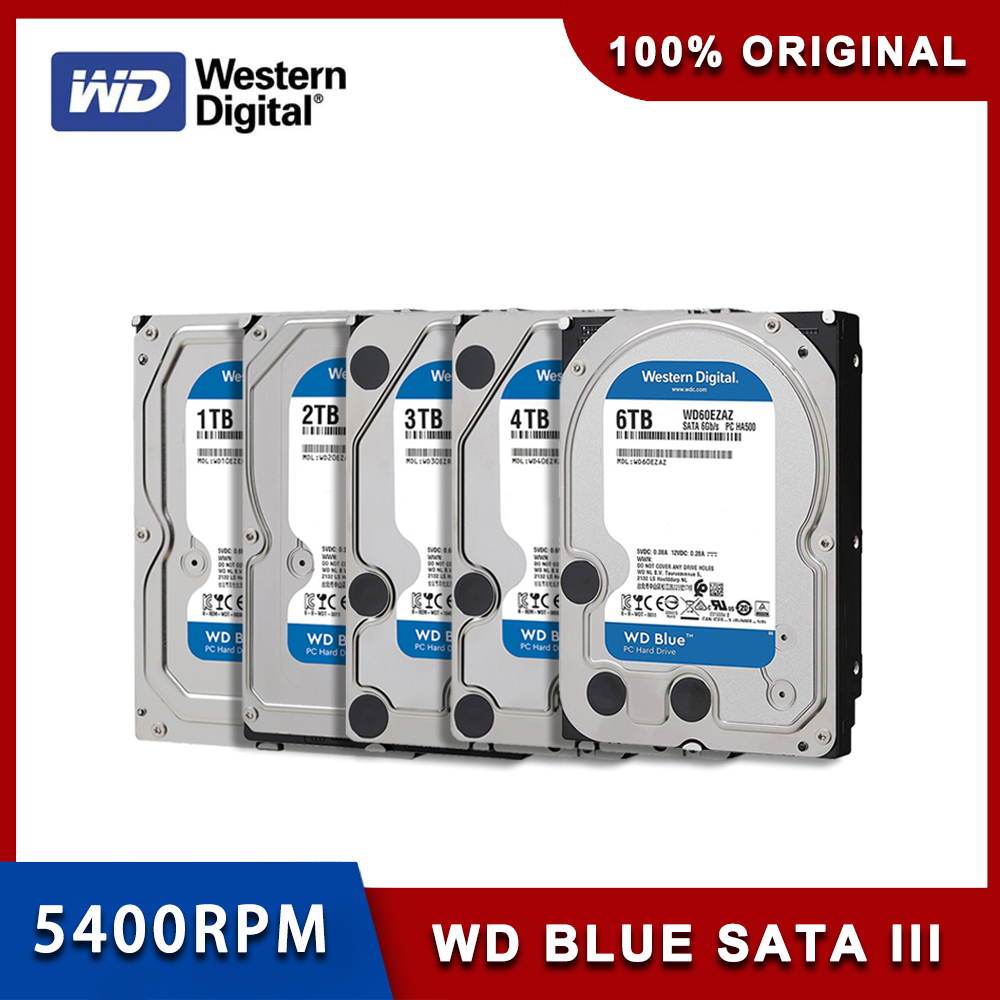 Western Digital-WD Blue 1 테라바이트 2 테라바이트 4 테라바이트 6 테라바이트 HDD 하드 드라이브 디스크, SATA III 256MB 캐시 5400RPM 3.5 인치 데스크탑 PC 컴퓨터용 하드 드라이브